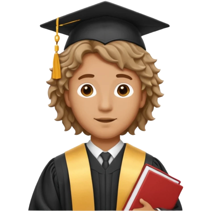 hombre moreno con pelo no tan crespo graduado con toga emoji