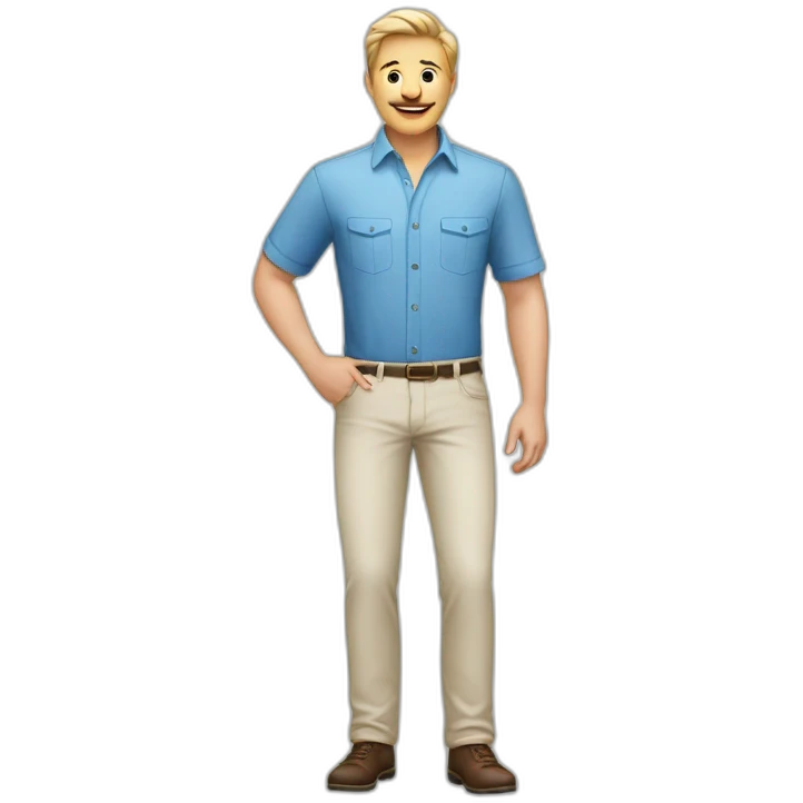 Man met witte broek en blauw shirt emoji