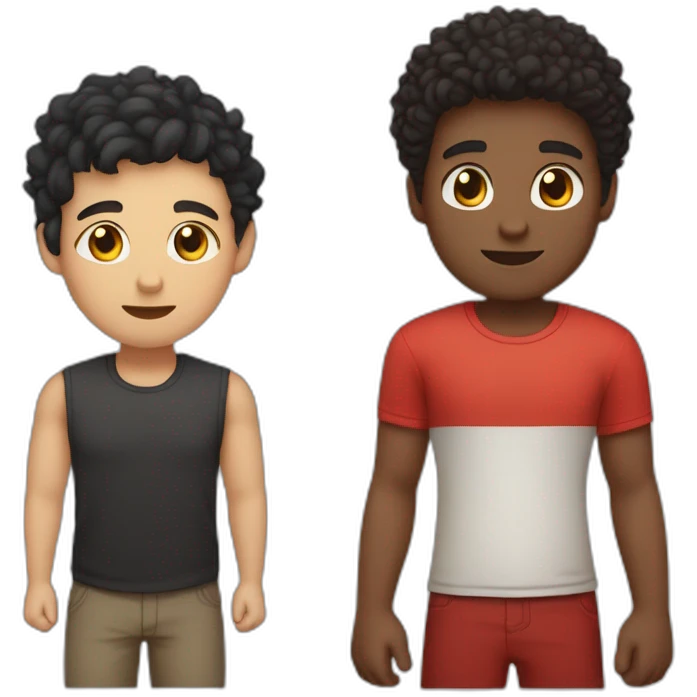 4 people, one chubby black guy with bear and black hair, one white guy with black short hair and a red tshirt, one black guy with curly hair and a girl with chesnut hair midlength emoji