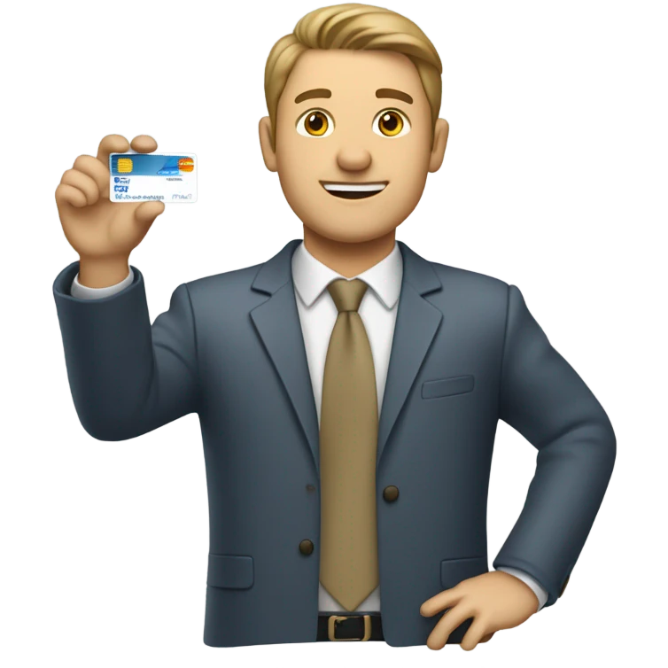 white guy in business casual look showing a credit card  emoji