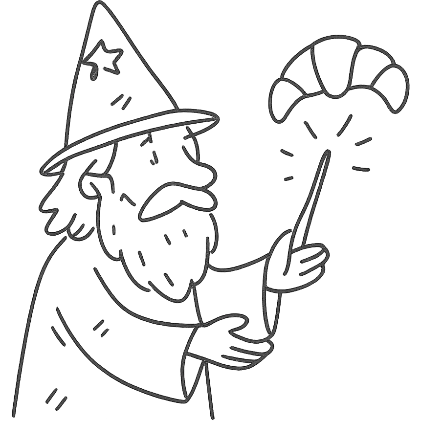 A wizard who conjures up a croissant emoji
