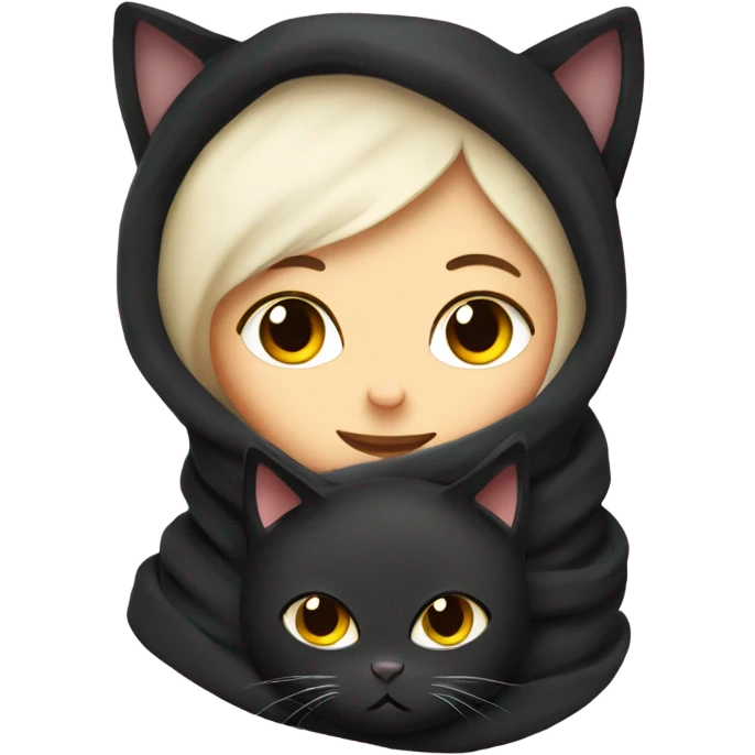 Black cat with White girl cosy under a blanket emoji
