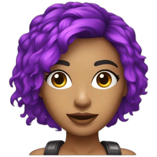 Dj mulher branca cabelo curto e franja rosa com laço roxo na cabeça emoji