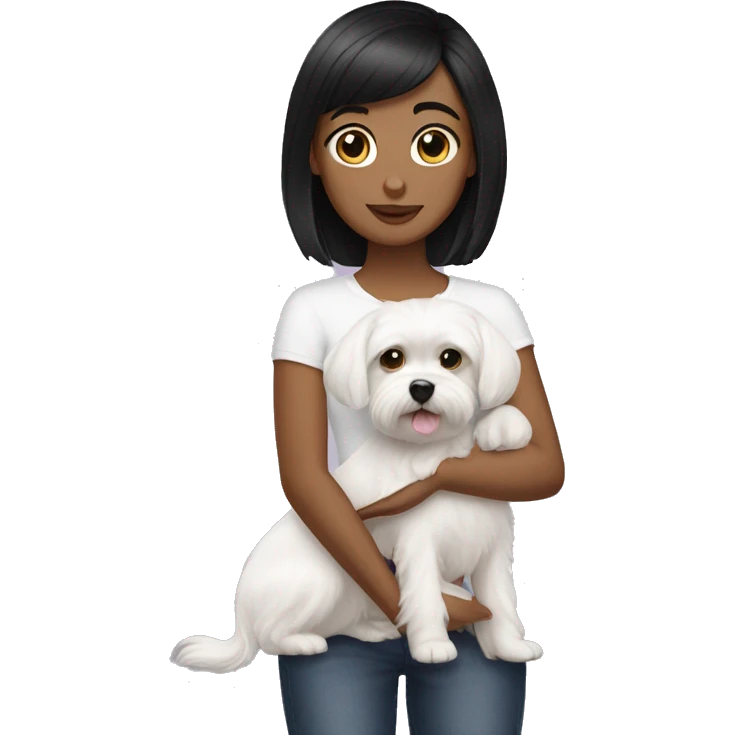 Girl black short hair with maltese dog  emoji