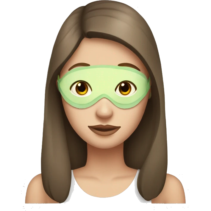 White girl with brown hair with face mask and cucumbers on her eyes emoji