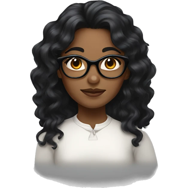 Girl with long curly black hair and brown skin and black eyes and cat-eye glasses  emoji