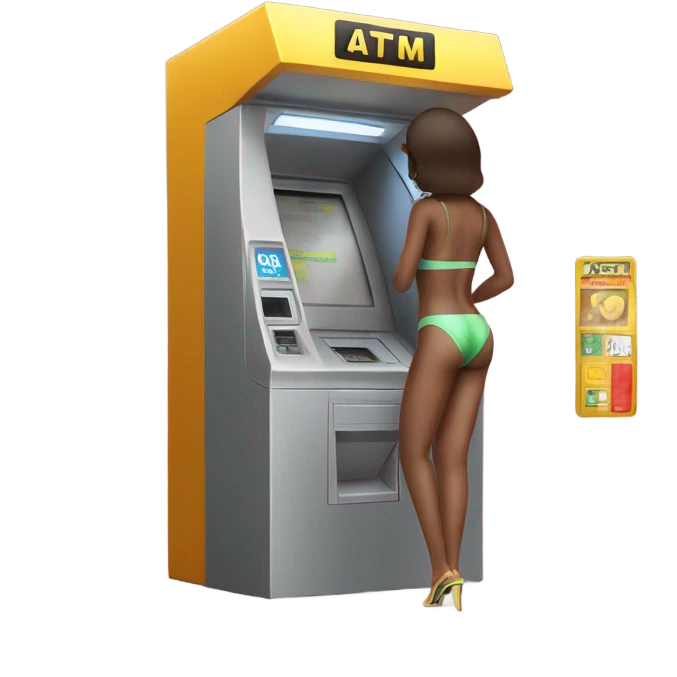 Girl in swimming suit and platform heels waiting next to atm  emoji