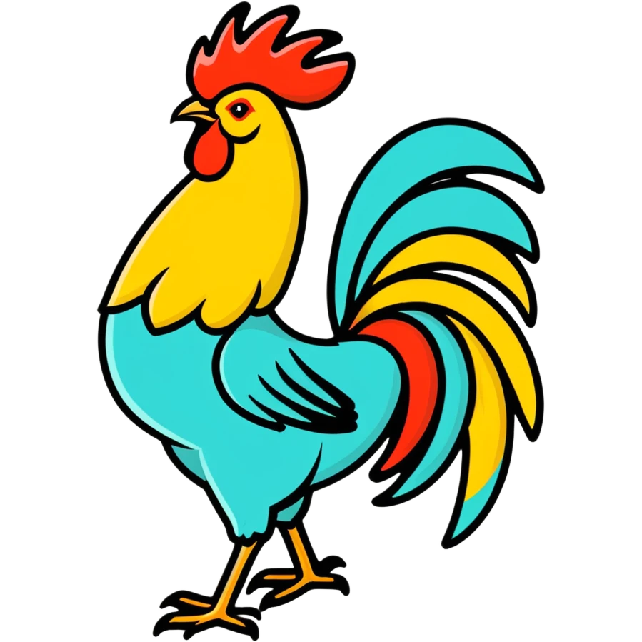 Rooster multicolored tail emoji