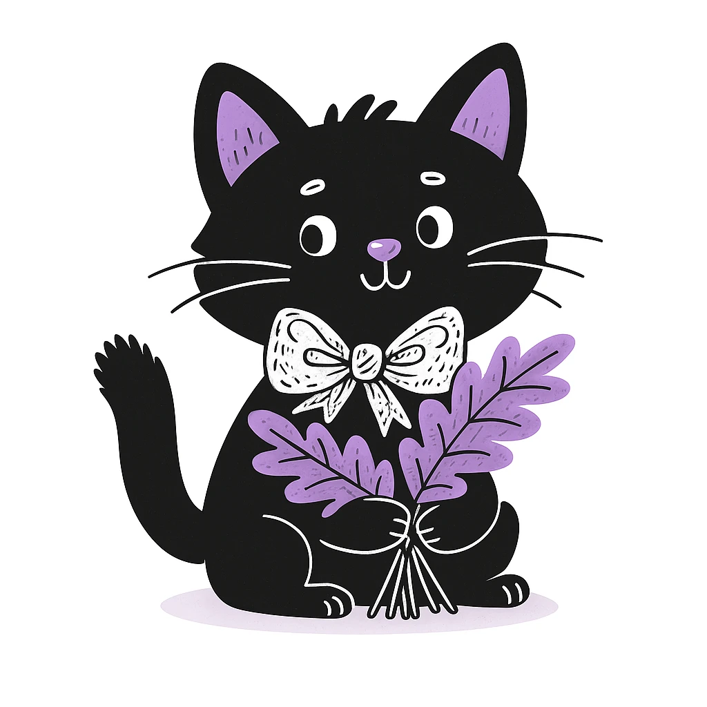 Add a cute bow around the cat's neck in the style of hand drawn doodles. emoji