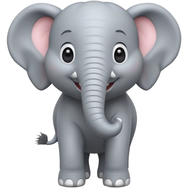 A cute, friendly 3D animated elephant character with a big smile on its face, playful expression, soft fluffy texture, bright and cheerful lighting, Pixar movie art style emoji