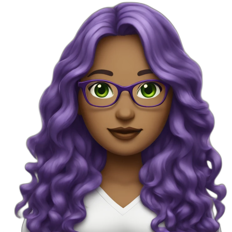 curvy-woman-purple-long-wavy-hair-green-eyes-square-glasses-white emoji