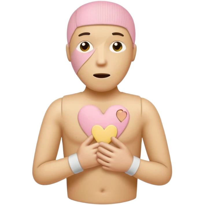 A broken heart sealed with a Band-aid man in soft pink, beige and yellow pastel colors emoji