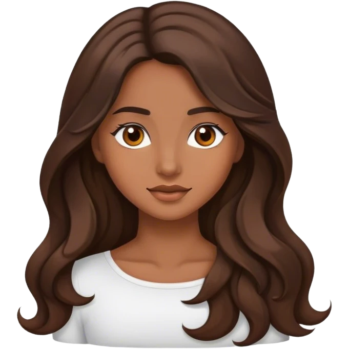 A brunette with brown skin and brown eyes. Long and wave hair. emoji