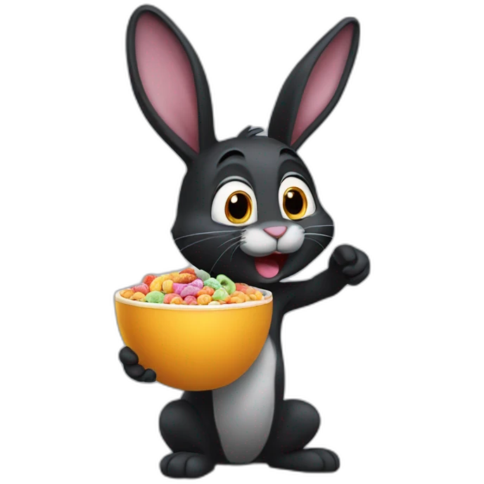 Black rabbit eating frootloops emoji