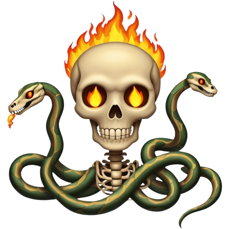 a skeleton with fire on it with snakes coming out of the eyes emoji