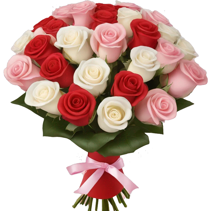 100 red, light pink, and white rose bouquet with light pink wrapping paper emoji