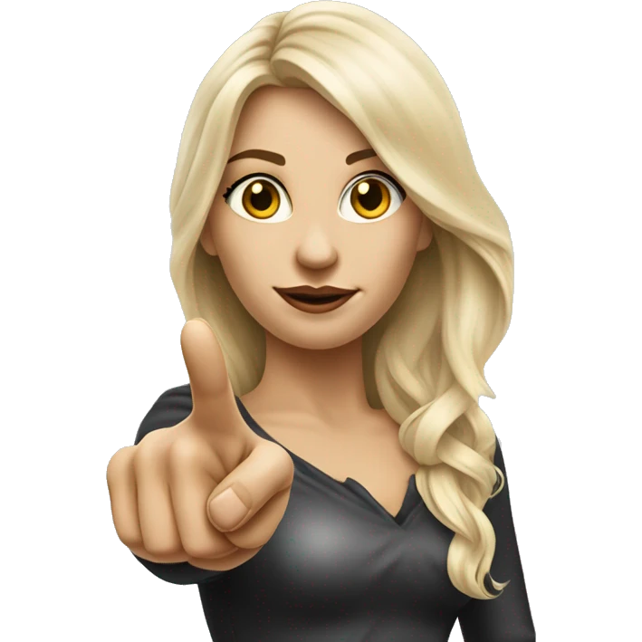 Blonde elegant women with LONG HAIR, her Body Covered with Tattoos, POINTING YOU FORWARD with her HAND with INDEX FINGER, Hyper realistic emoji