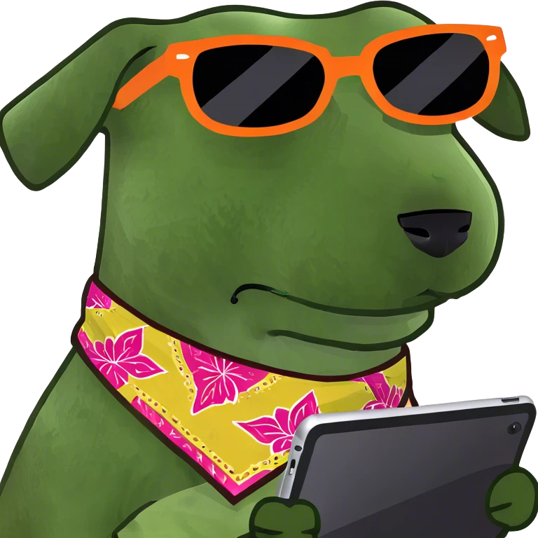 dog with sunglasses playing with ipad emoji