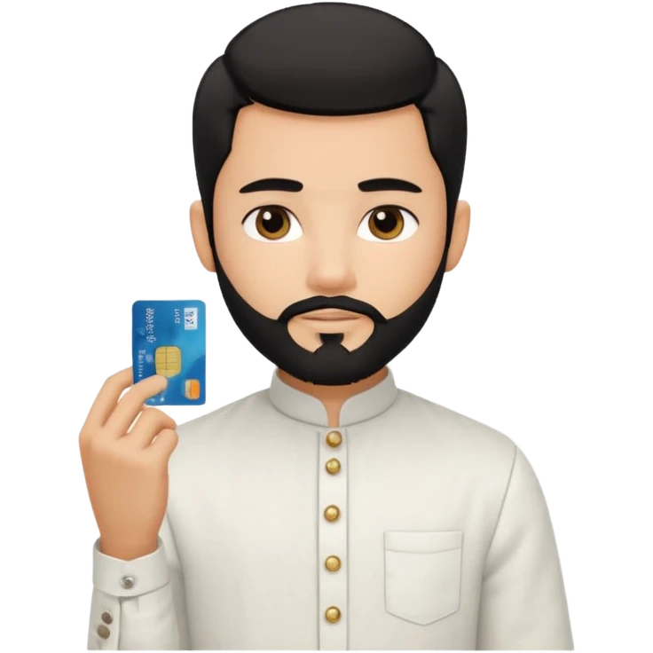 generate a pretty bratz boy wearing a white linen mandarin collar shirt with an amex card in hand. bearded black hair emoji