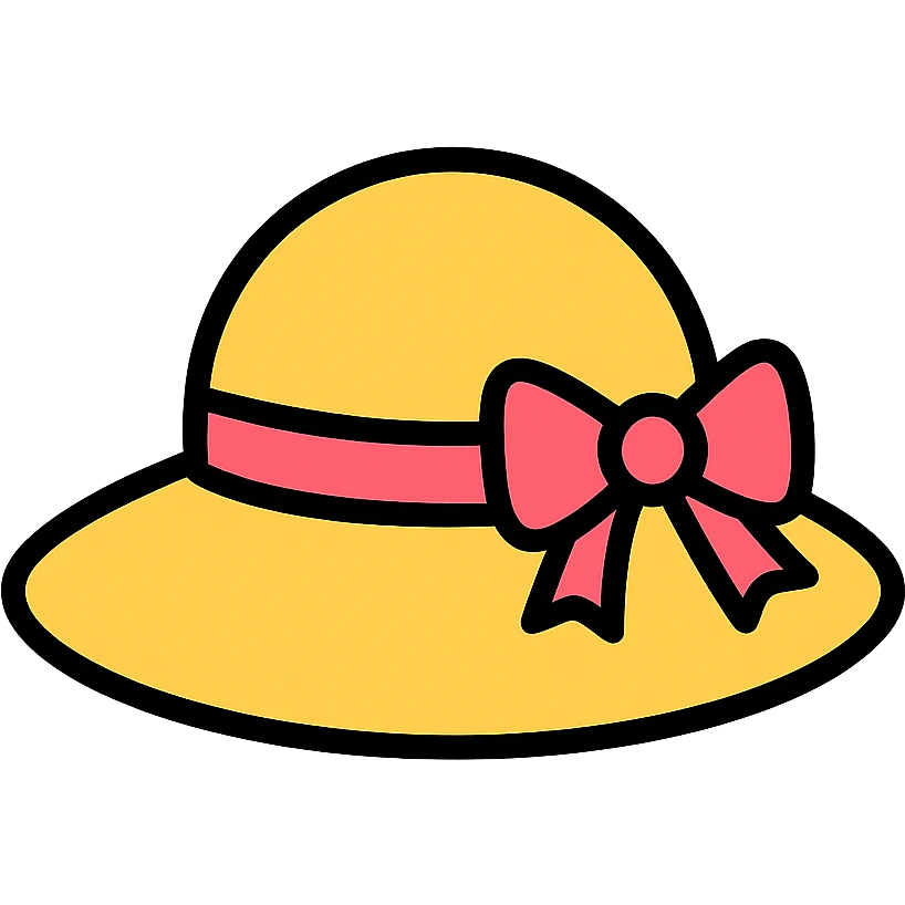 lady's hat with a pink bow icon in lineal color with black outlines emoji