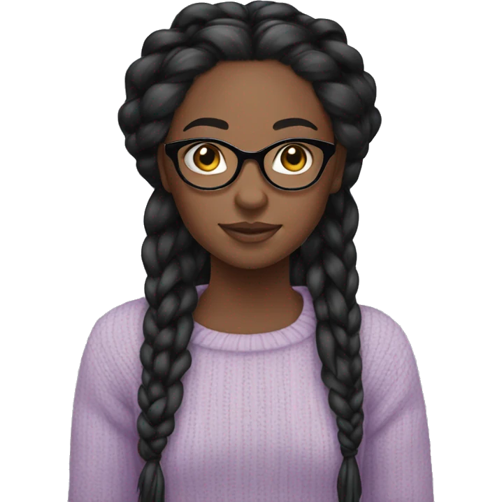 pretty black girl with glasses and long black braids with a light purple sweater emoji
