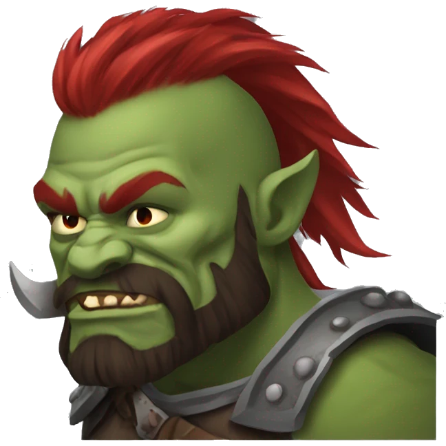 Armored Berserker orc with red beard & red ponytail emoji
