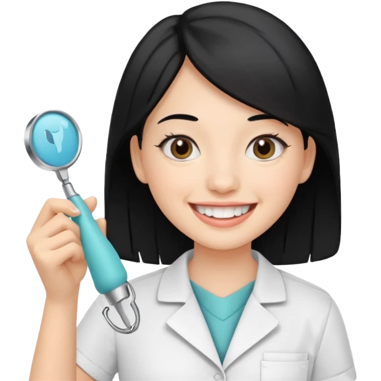 estudiante mujer de odontología con el cabello negro con un explorador  emoji