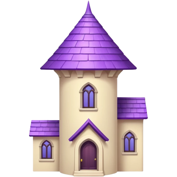 single tall seclusion tower with one large windows above, a purple roof and cream walls, and no entrance emoji