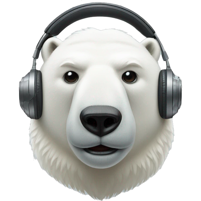 handsome polar bear dj, emoji head, looking forward, wearing cool sunglasses, wearing over-ear headphones on top of head emoji