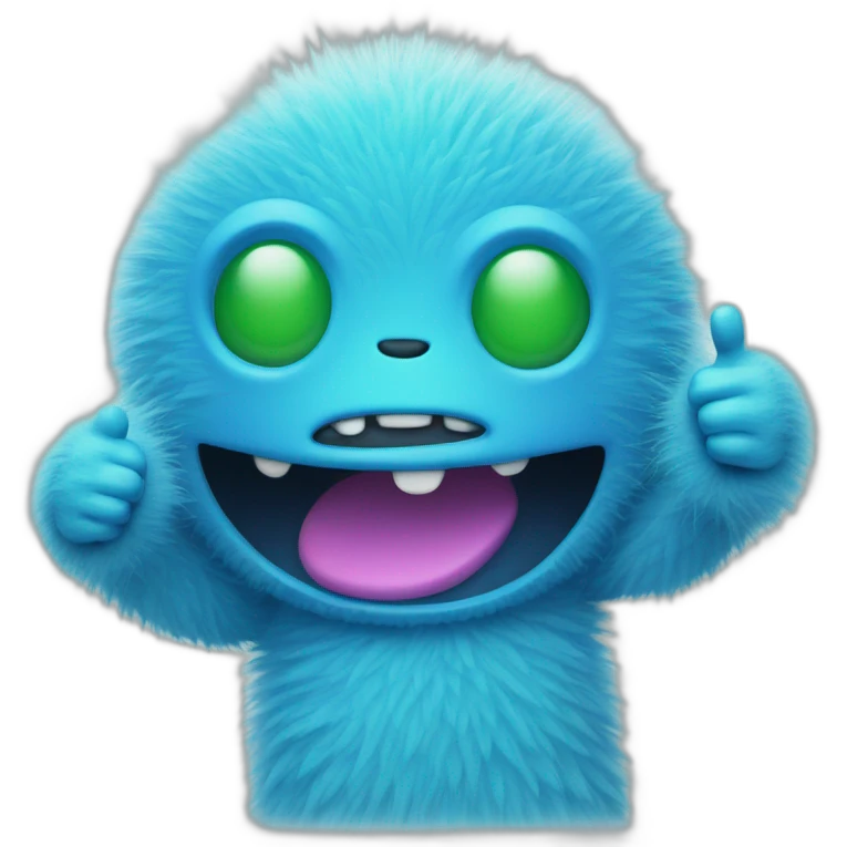 Blue fuzzy alien showing thumbs up emoji
