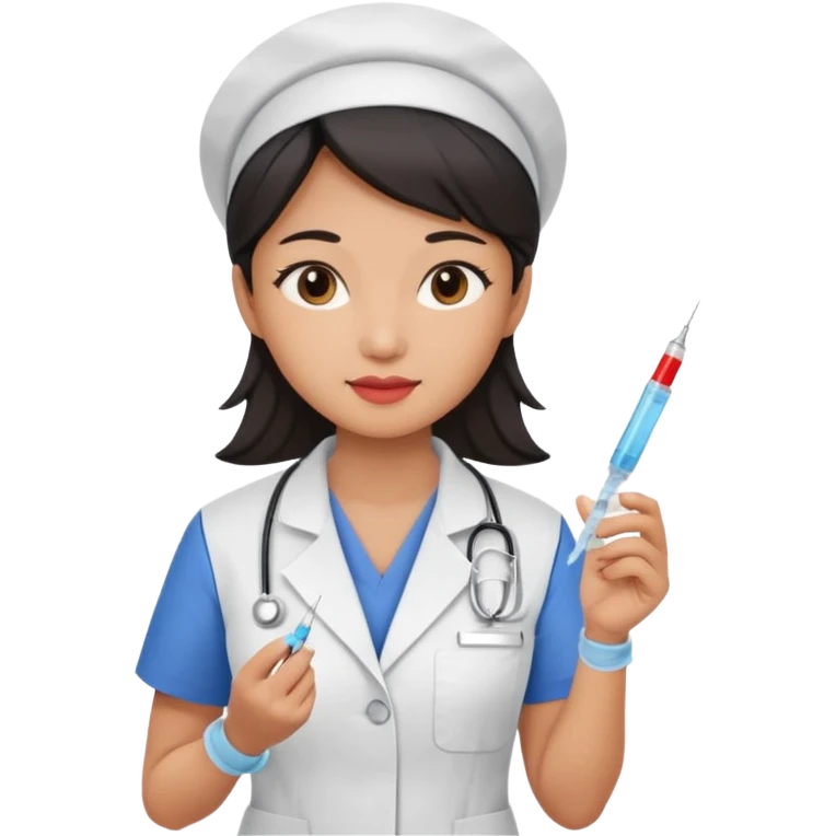 a modern day asian woman nurse holding a vaccination needle emoji