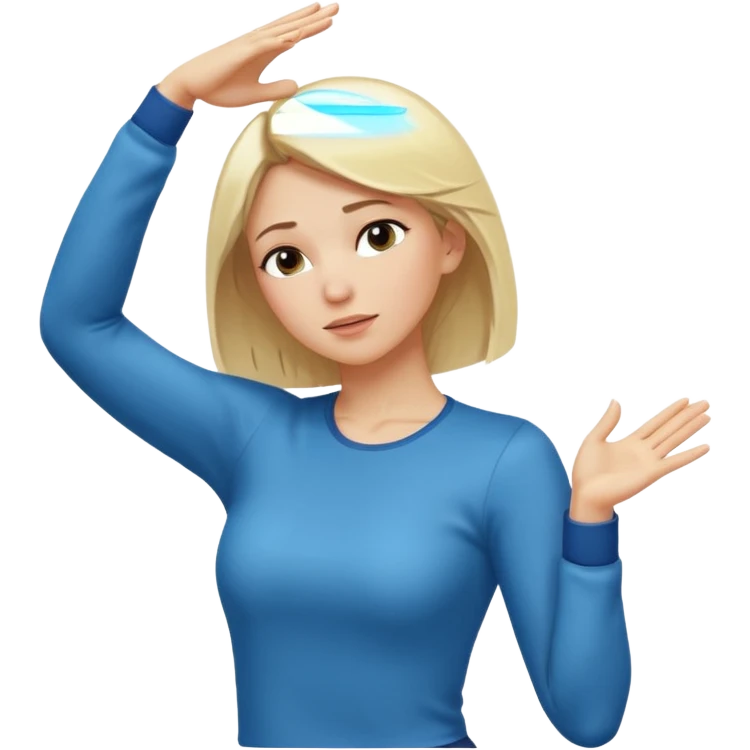 a white blonde woman doing the dab dance pose: one arm bent and angled upward across the face, the other arm extended straight out in the opposite direction, head tucked into the bent elbow, standing confidently emoji