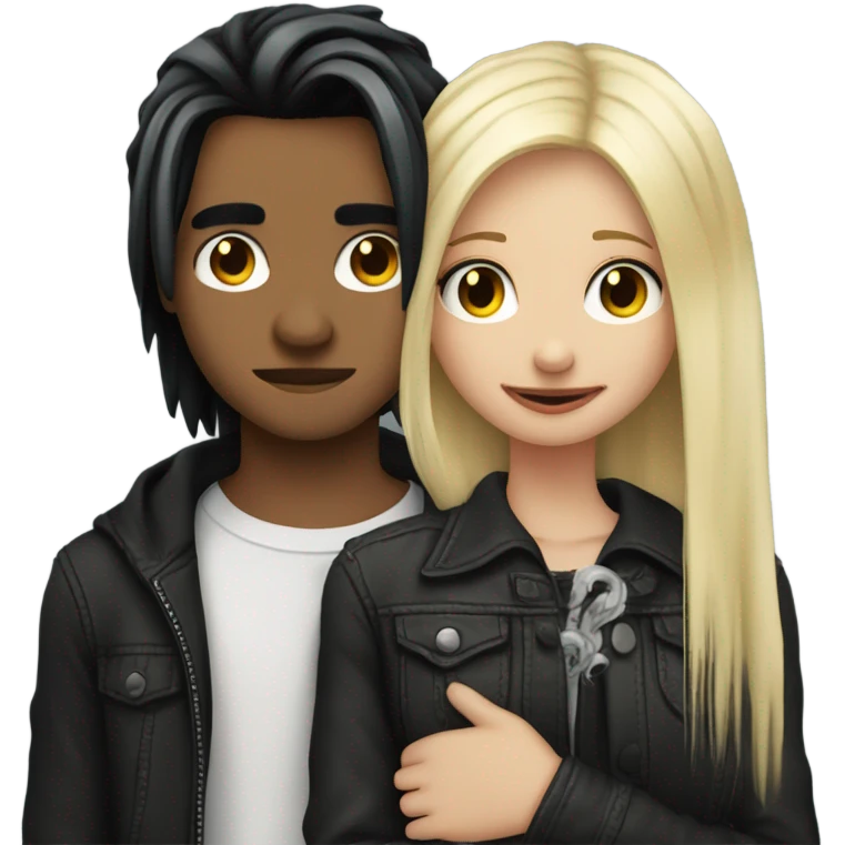 Emo couple hugging  guy with emo hair black snake bite lip rings hair girl with blonde hair emoji