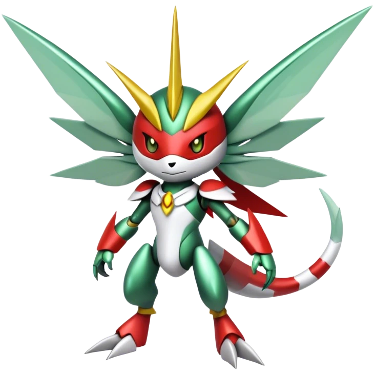 Cute Cool Edgy Shiny Ethereal Legendary Kartana-Digimon-Scizor-hybrid full body emoji
