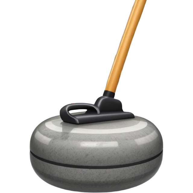 An icon showing a detailed close-up of a curling stone sliding across the ice, with a broom in motion beside it. The background features an indoor stadium with cheering spectators on the stands. Transparent background captures the strategy and focus of curling. emoji