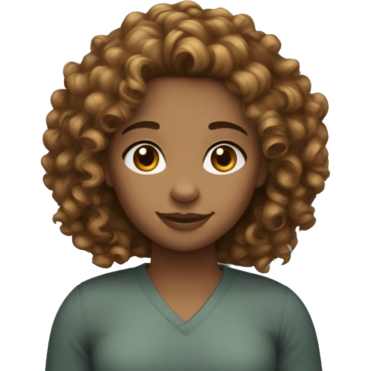 curly hair girl, medium skin tone, in the middle hair part - medium length  emoji
