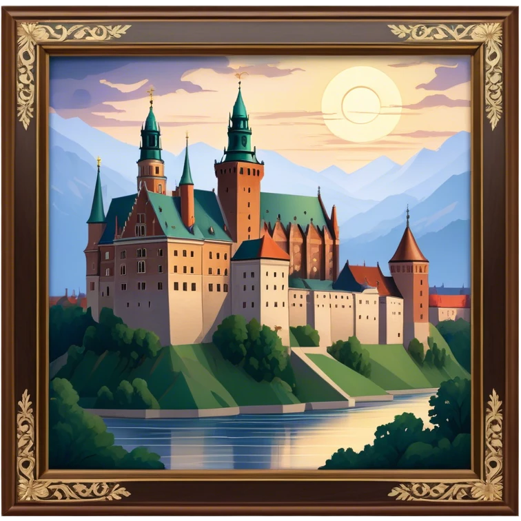 Cinematic Realistic Wawel Castle Landmark Emoji, depicted with the historic royal castle rendered with intricate detail and dramatic, majestic lighting. emoji