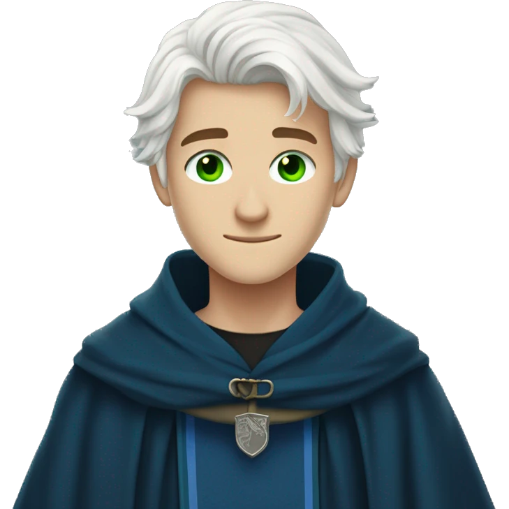 16 year old boy, white hair, green eyes, scar on right eye in ravenclaw hogwarts robes. emoji