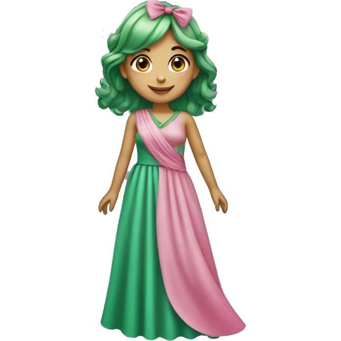 Green Haired Girl With Long Pink Dress Curtsying emoji