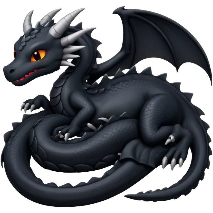 black Night Fury dragon curled up sleeping, emoji style emoji