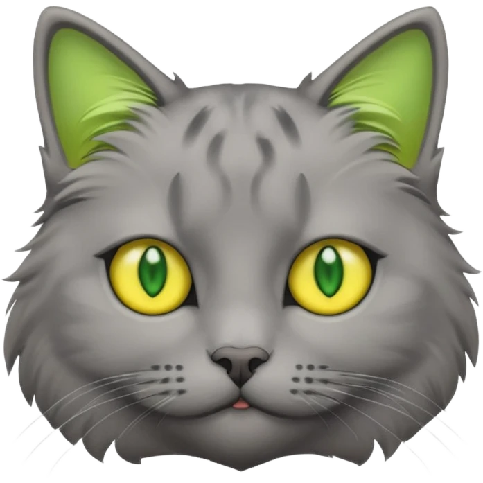 Cat grey with yellow and green eys emoji