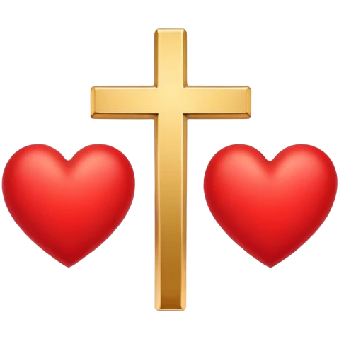 Two red heart outlines united by a gold cross  emoji