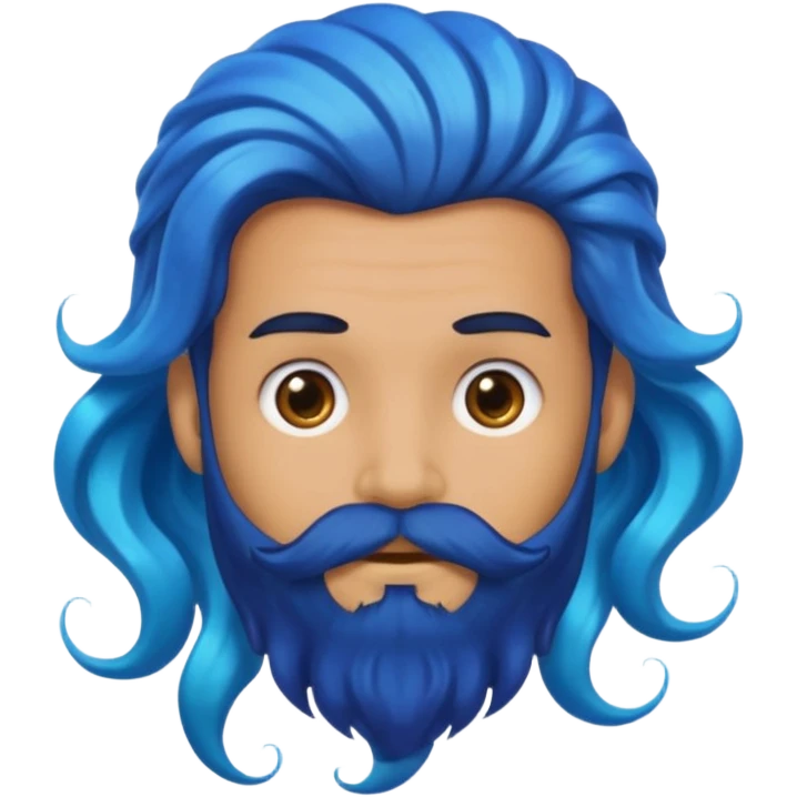 male with extra wavy, flowing blue mermaid hair and black beard, emoji style emoji