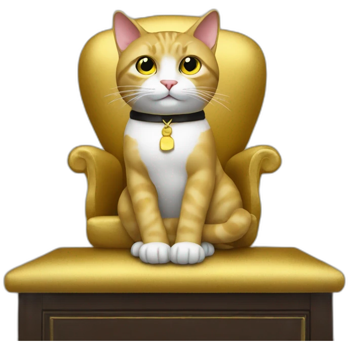 cat secretary sitting on top of the gold cloud emoji