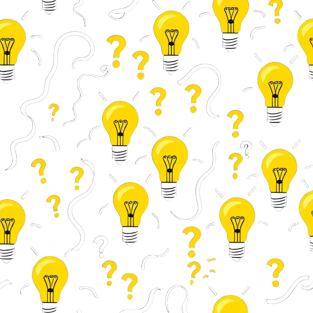 Group of men with chaotic minds, swirling tornadoes of tangled thoughts around their heads, containing question marks, light bulbs, and scribbles. The men have bewildered, overwhelmed expressions. emoji