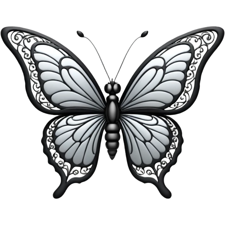 Black and silver filigree butterfly, 3D, extremely detailed design emoji