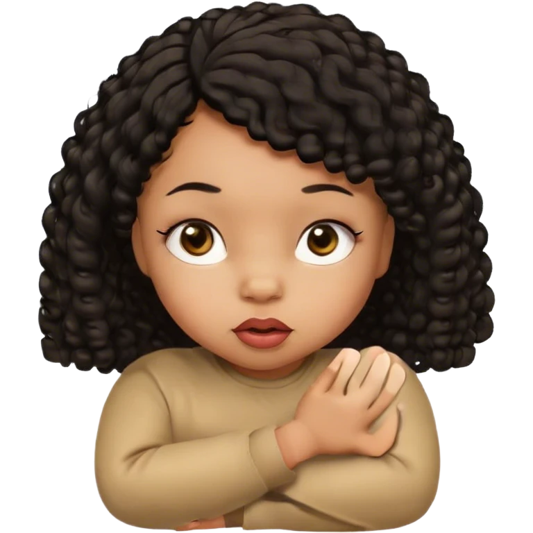 light brown skin tone, very adorable baby, with big plump lips, long long lashes, black curly bob, brown eyes, emoji