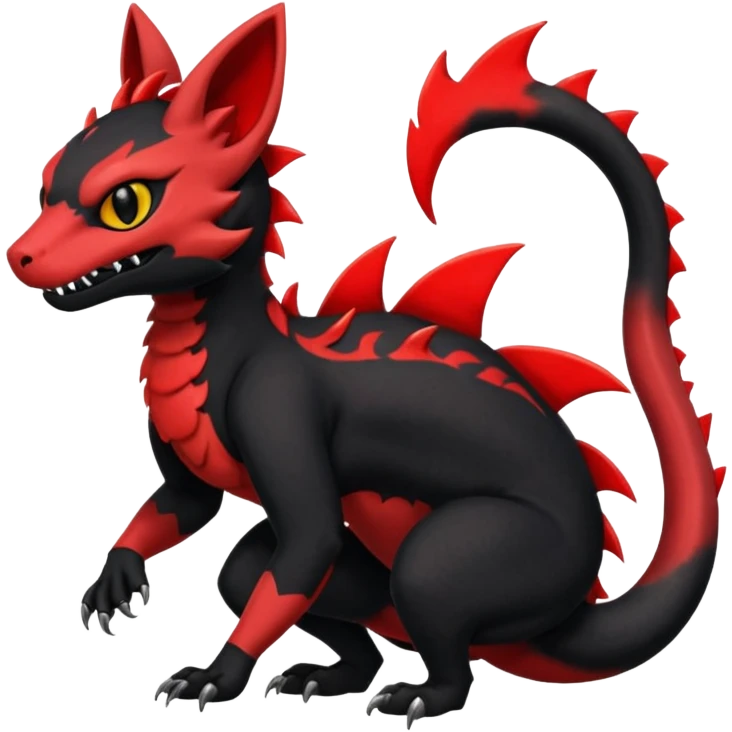 Cherry-Red and Jet-Black Fierce Fiery Mohawked Gothic Salandit-Litten-Torracat-hybrid-creature (full body) emoji