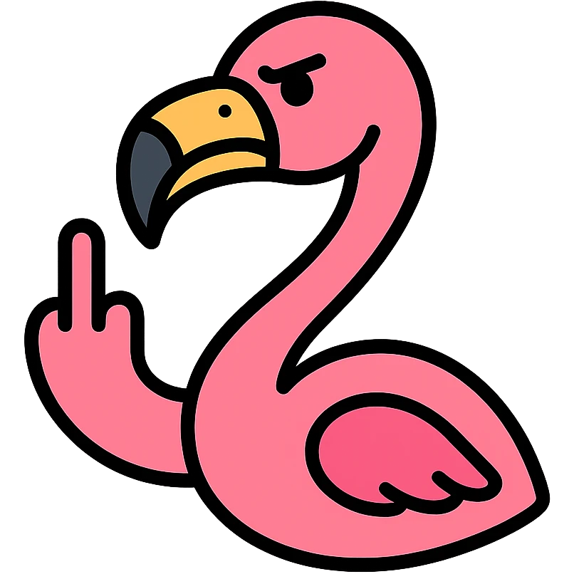 flamingo showing middle finger, colorful icon emoji