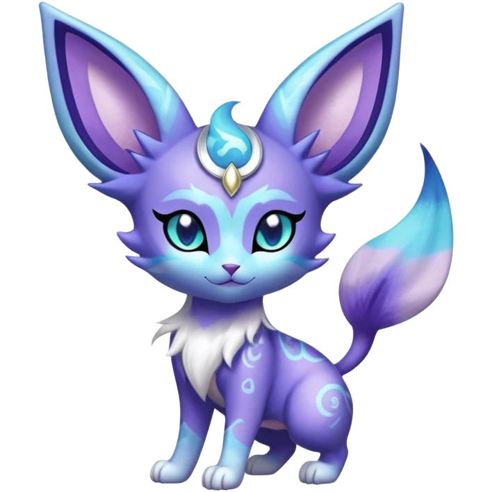 Shiny Exotic Cute Nebulae Sparkly Majestic Espeon-Purrloin-Delcatty-Meowstic-Hybrid-Creature with pattern-markings emoji